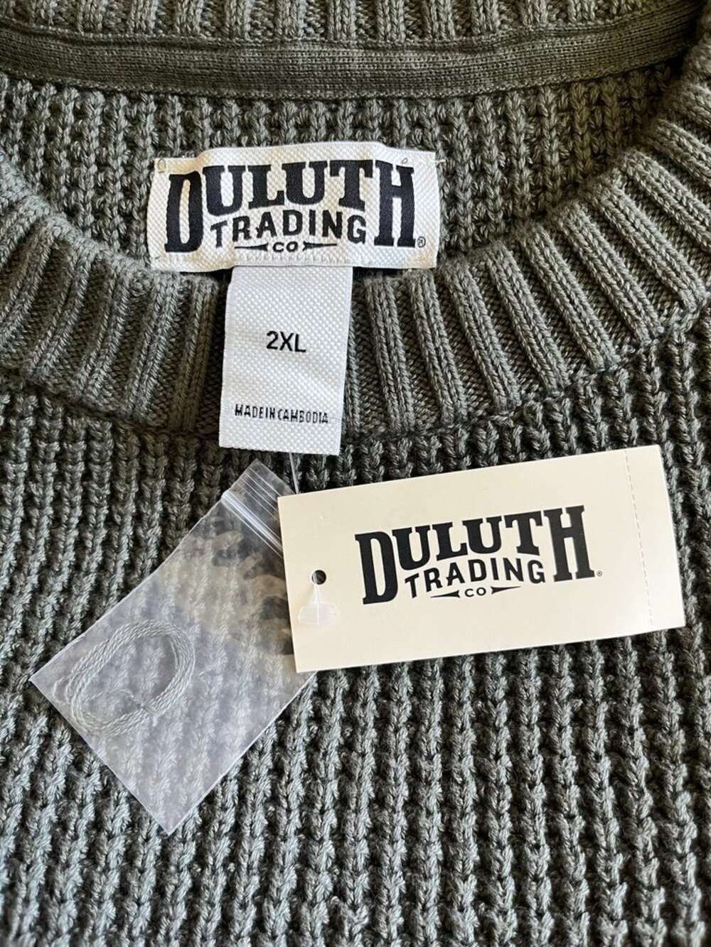 Duluth Trading Burly Retirement Crew Waffle Sweater Mens 2XL Olive Green